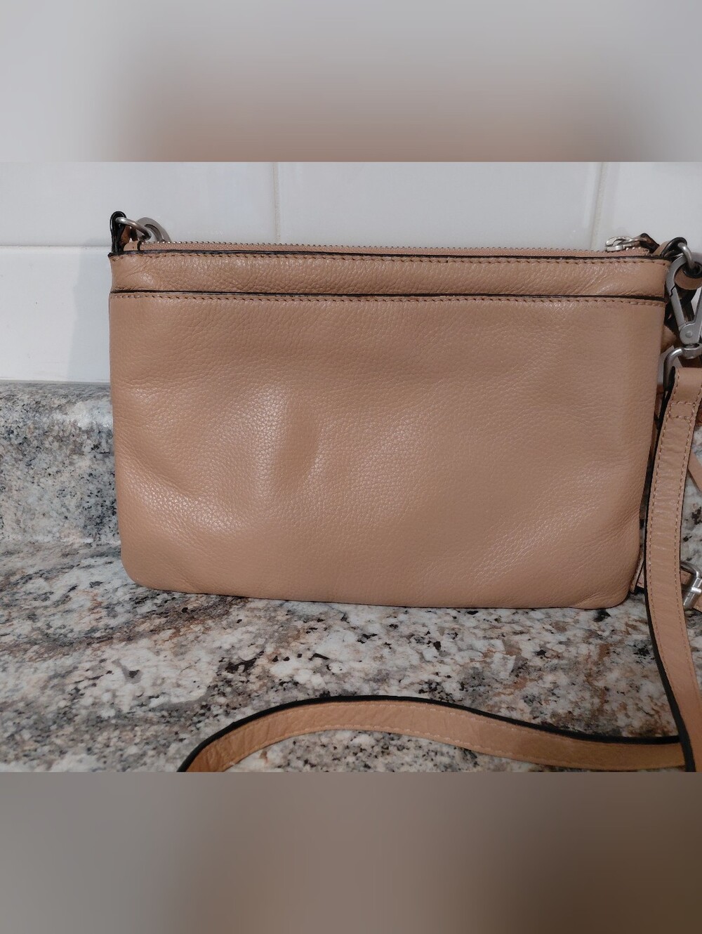 J. Jill Tan Beige Pebbled Leather Crossbody With Tassel